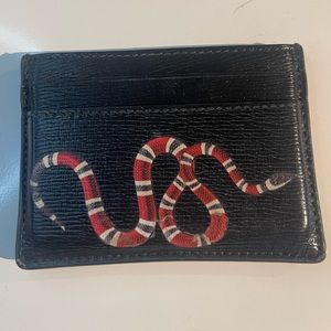 Gucci King Snake Printed Black Leather Canvas Cardholder Wallet